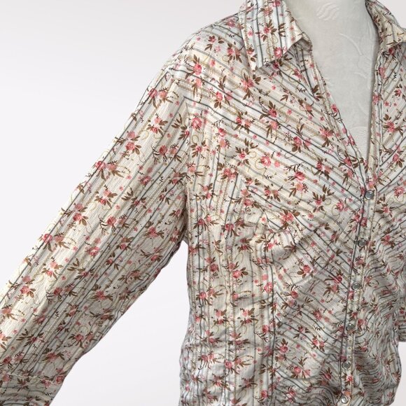 Faded Glory Floral Button Up Shirt Stretch Cotton Blend 3/4 Sleeve Size 16W - Picture 7 of 10